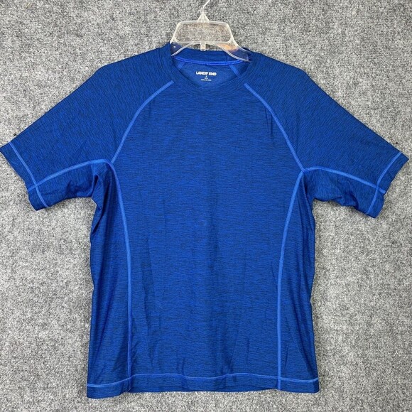 Lands End Short Sleeve Knit Top Tee Men Small Blue Space Dye Fitted - Picture 1 of 9